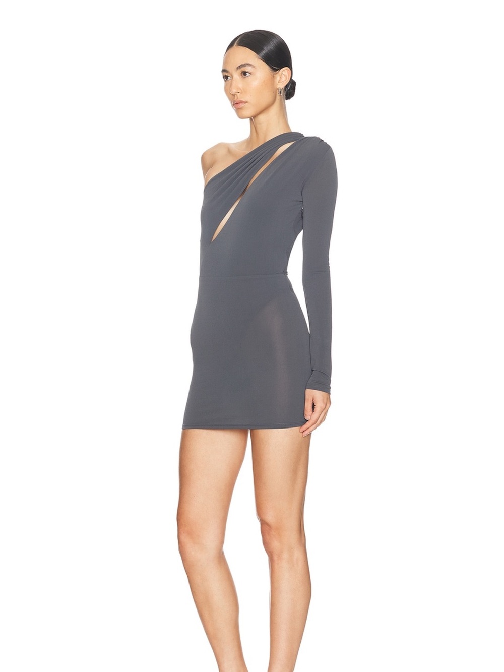 NWT Alex Perry One Sleeve Mini Dress in Iron US4 - Picture 3 of 7
